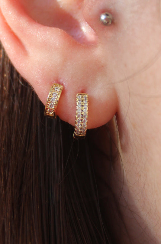 Double Lined Bling Huggie Hoops